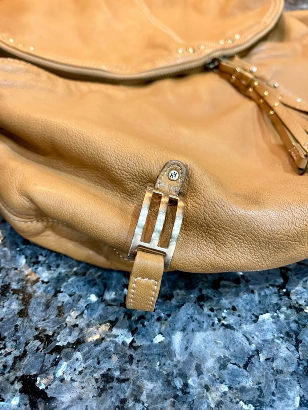 Hayden Harnett Shoulder Bag Tan Leather Hobo with Tassel & Hardware Detail - Picture 3 of 16